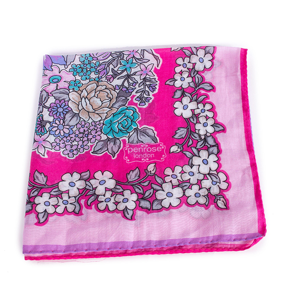 PENROSE MAGENTA & WHITE PAISLEY POCKET SQUARE | MENS SIZE 41X41 - Picture 3 of 5